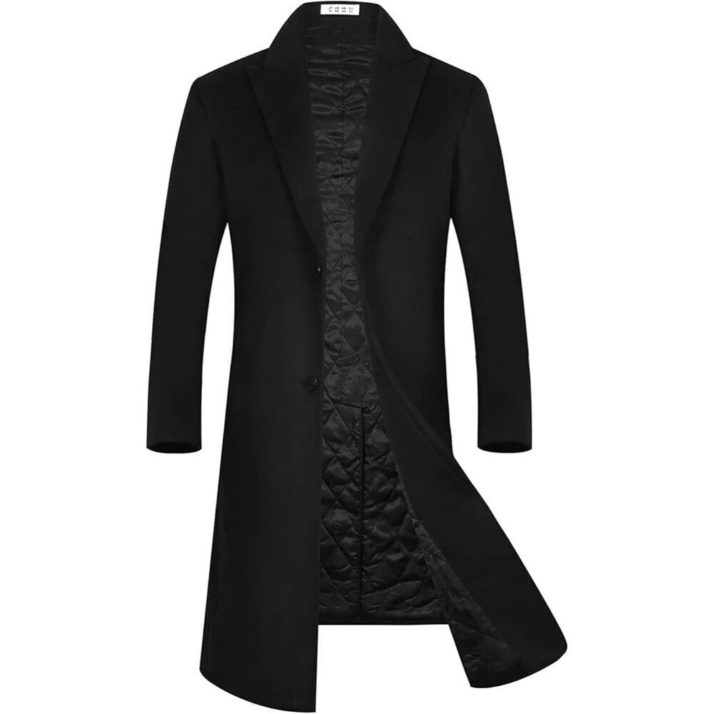 Men' Black Luxury Full Length Trench Coat Long Wool Overcoat Winter Windbreaker